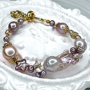 ⭐️ Handmade Freshwater Edison Flameball Star ⭐️ Baroque Pearl Metallic Bracelet